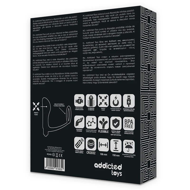 ADDICTED TOYS - ANEL DE PÊNIS COM CONTROLE REMOTO PLUG ANAL PRETO RECARREGVEL - Image 8