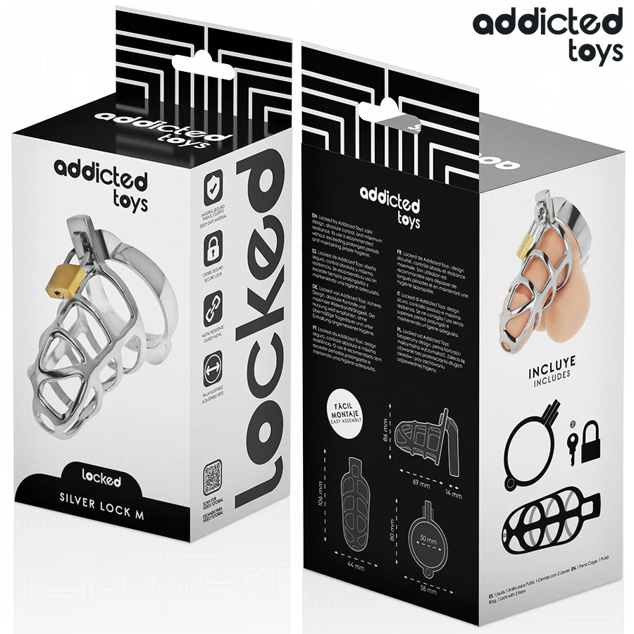 ADDICTED TOYS LOCKED - GAIOLA DE PÊNIS COM TRAVA DE PRATA TAMANHO M - Image 6
