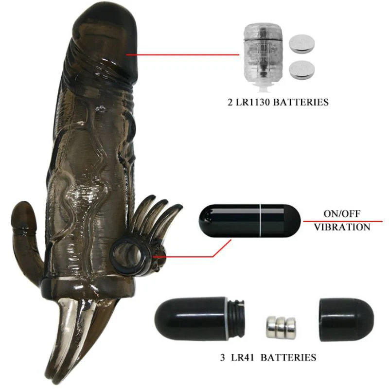 BAILE - CAPA PARA PÉNIS BRAVE MAN COM ESTIMULAÇÃO CLITÓRICA E ANAL DUPLA BALA PRETA 16.5 CM - Image 8