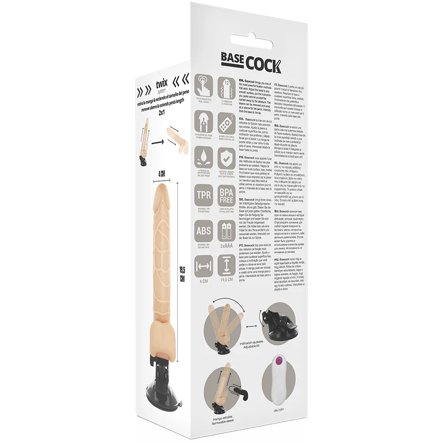 BASECOCK - VIBRADOR REALISTA CONTROLE REMOTO NATURAL COM TESTÍCULOS 19.5 CM -O- 4 CM - Image 3