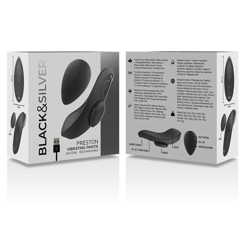BLACK&SILVER - CALA VIBRADORA DE SILICONE RECARREGVEL PRESTON PRETA - Image 7