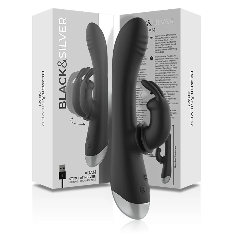 BLACK&SILVER - DJ. ESTIMULADOR DE COELHO DE SILICONE RECARREGÁVEL ADAM PRETO - Image 9