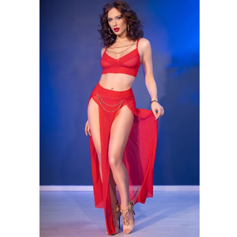 CHILIROSE - CR 4850 SET TOP ROJO Y LEGGINS CON COMPLEMENTOS DORADOS S - Image 2