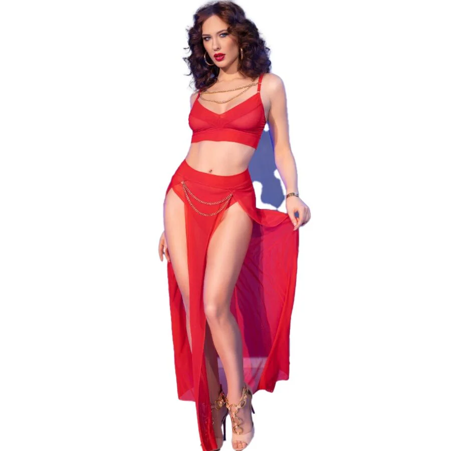 CHILIROSE - CR 4850 SET TOP ROJO Y LEGGINS CON COMPLEMENTOS DORADOS S - Image 57