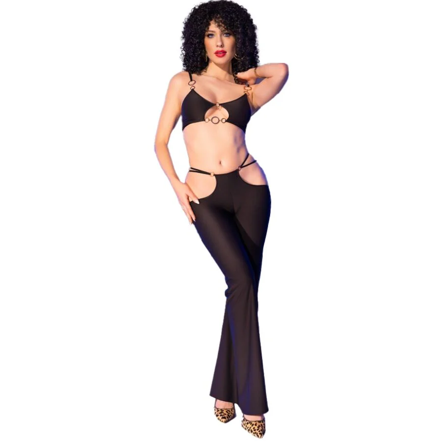 CHILIROSE - CR 4851 SET TOP NEGRO Y LEGGINS CON COMPLEMENTOS DORADOS - Image 3
