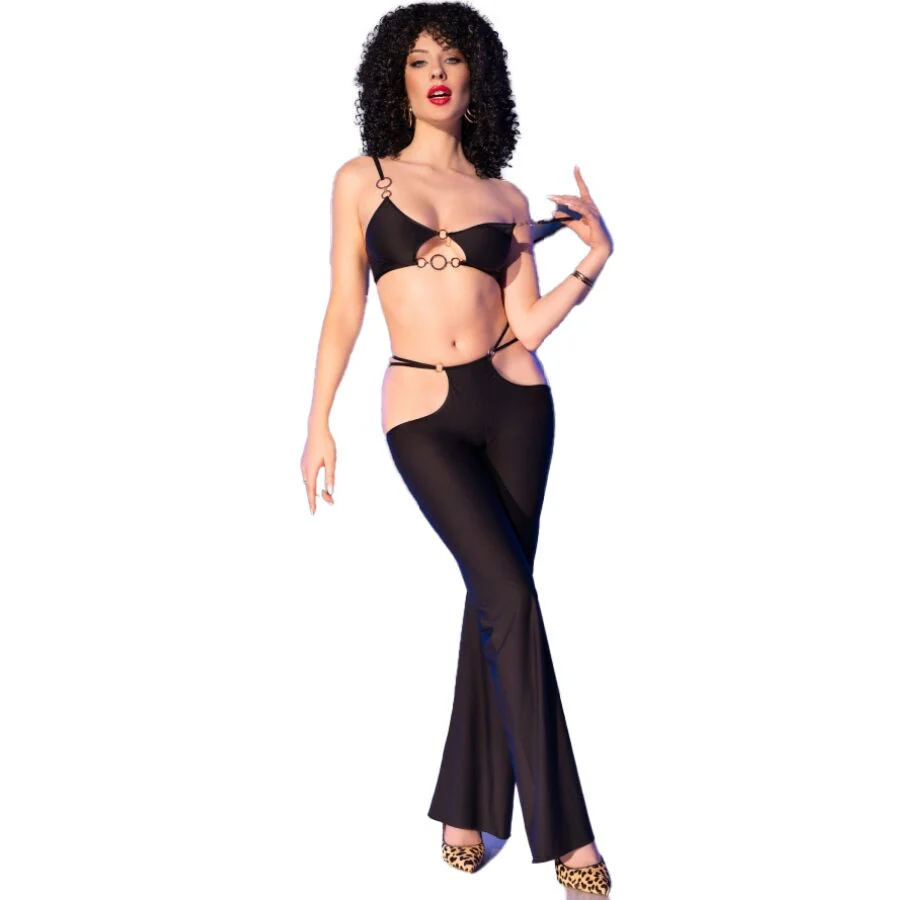 CHILIROSE - CR 4851 SET TOP NEGRO Y LEGGINS CON COMPLEMENTOS DORADOS - Image 5
