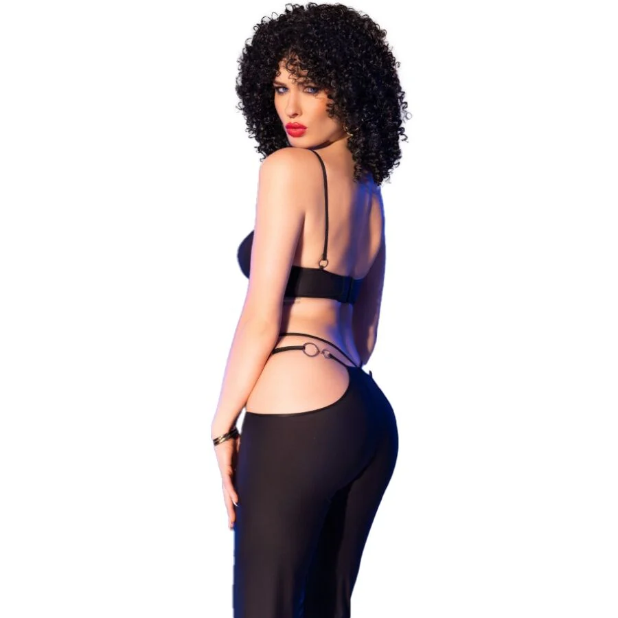 CHILIROSE - CR 4851 SET TOP NEGRO Y LEGGINS CON COMPLEMENTOS DORADOS - Image 52