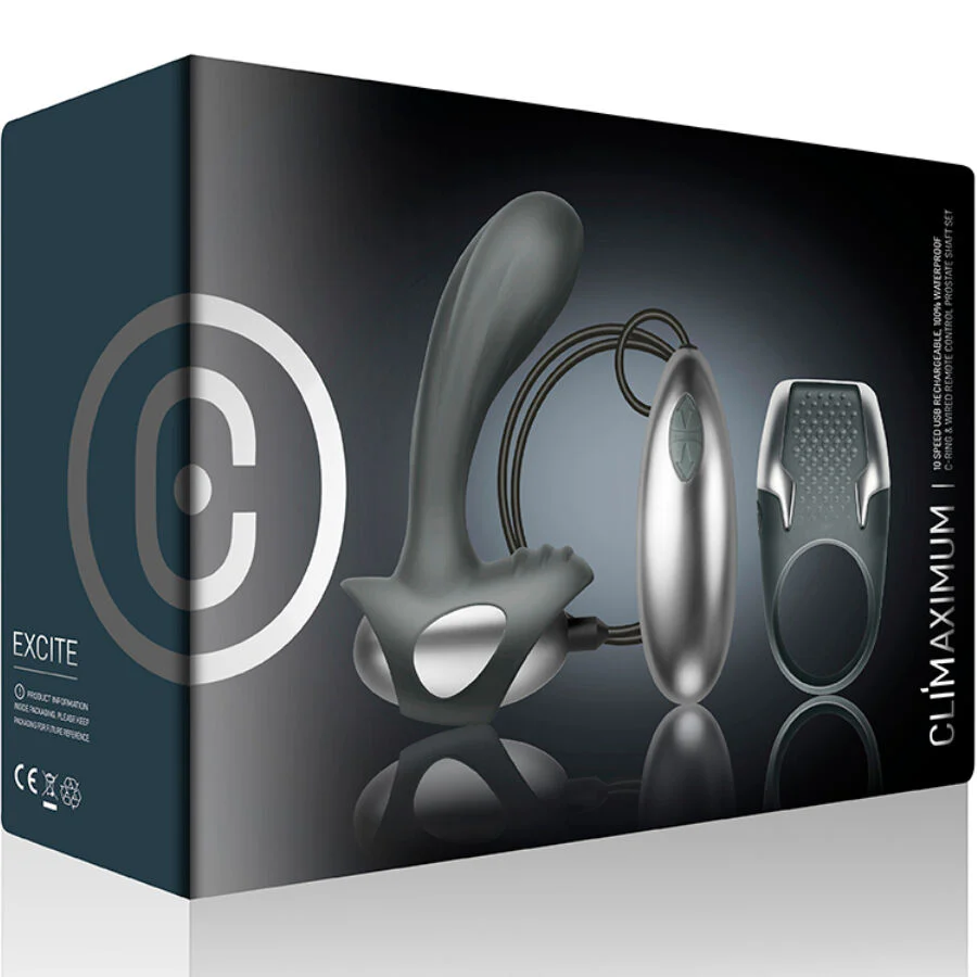 CLIMAXIMUM - KIT EXCITE ANEL PARA PÉNIS + MASSAGEADOR DE PRÓSTATA COM FIO - Image 4
