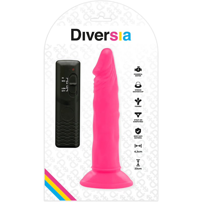 DIVERSIA - DILDO FLEXÍVE COM VIBRAO ROSA 23 CM -O- 4.3 CM - Image 7