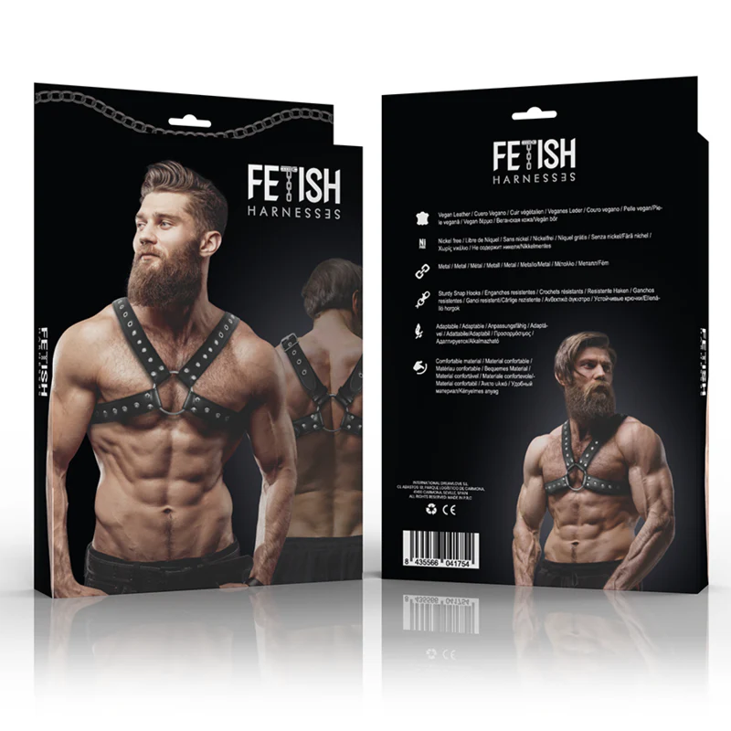 FETISH SUBMISSIVE ATTITUDE - ARNÊS DE PEITO DE COURO ECO CROSS-OVER PARA HOMEM COM PREGOS - Image 2
