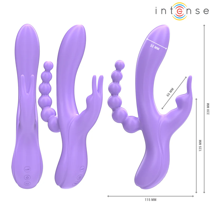 INTENSE - MIKO TRIPLO VIBRADOR COELHO & ESTIMULADOR & ANAL 7 VIBRAÇÕES ROXO - Image 3