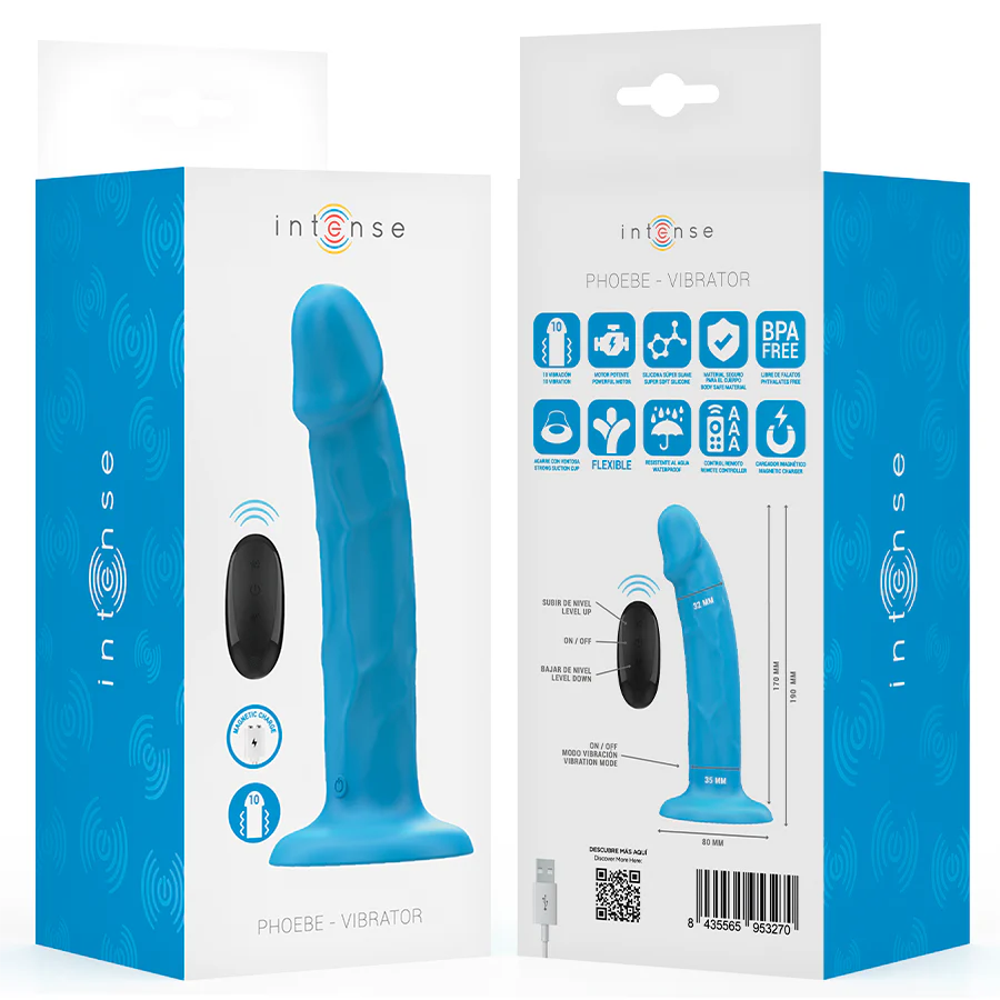 INTENSE - VIBRADOR REALÍSTICO PHOEBE 10 VIBRAÇÕES CONTROLE REMOTO AZUL - Image 8