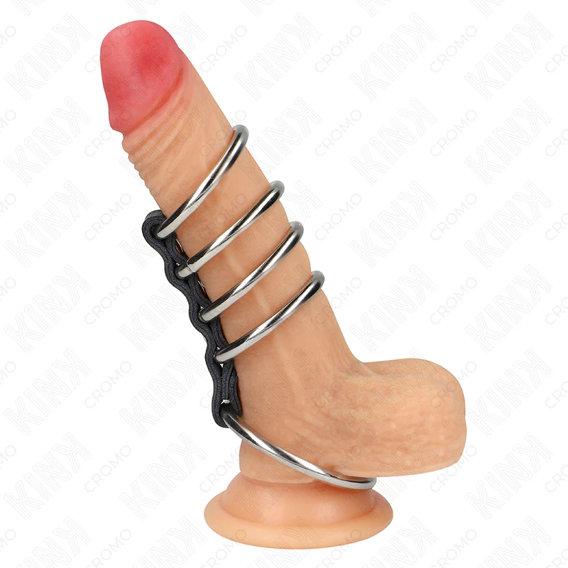 KINK - 5 ANÉIS DE PÊNIS DE 3,7 CM A 5 CM DE METAL CONECTADOS POR COURO - Image 2