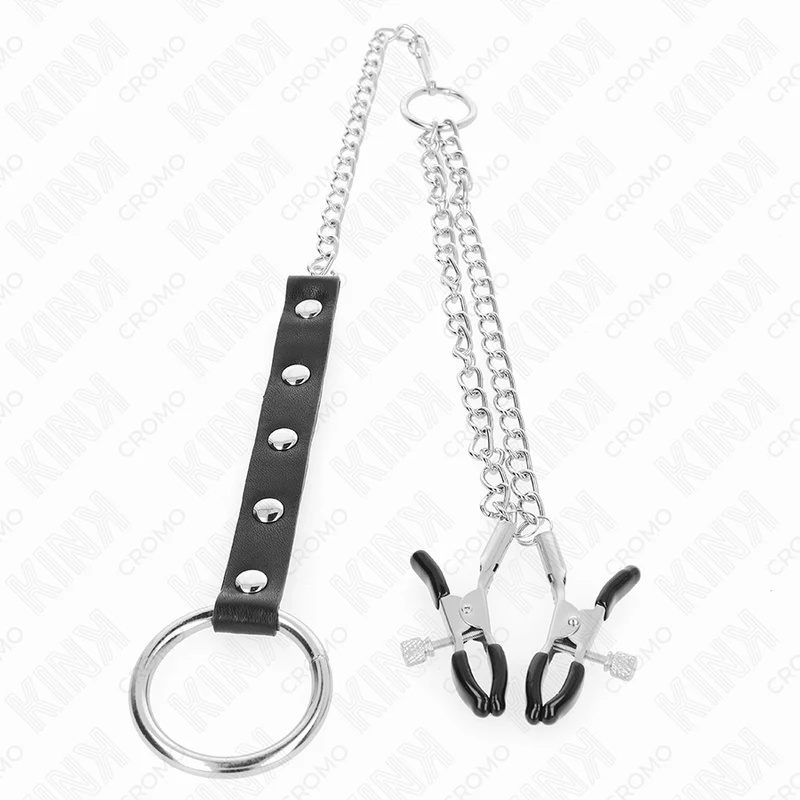 KINK - ANEL DE PÊNIS DE METAL COM CORRENTE E GRAMPOS DE MAMILO AJUSTÁVEIS - Image 3