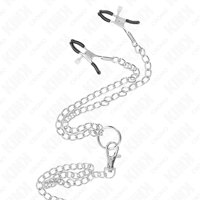 KINK - ANEL DE PÊNIS TRIPLO DE METAL CROMADO DE 3,8 CM A 5 CM COM CORRENTE DE METAL DE 26 CM E GRAMPOS DE MAMILOS MODELO 1 - Image 4