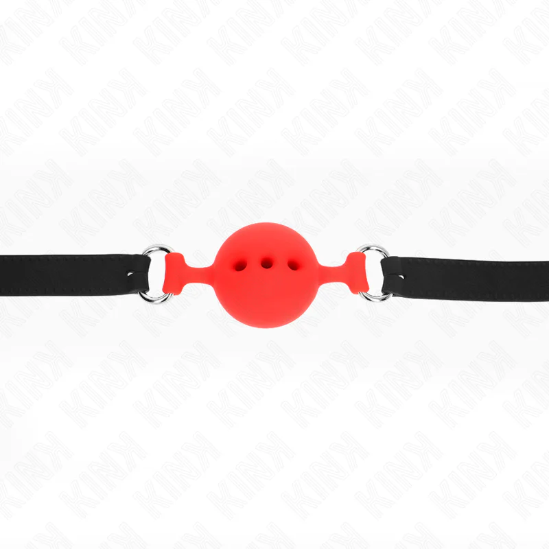 KINK - MORDAÇA COMPLETA DE SILICONE 55 x 2 CM COM BOLA DE 4,5 CM TAMANHO M VERMELHO AJUSTÁVEL 35-51 CM - Image 4
