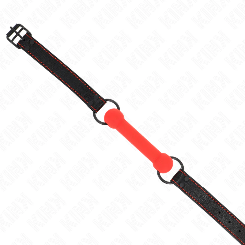KINK - MORDAÇA DE OSSO COM ALÇA DE COURO VERMELHA AJUSTÁVEL 41-57 CM - Image 3