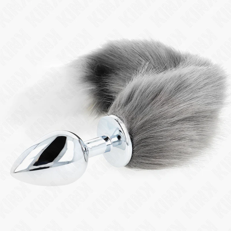 KINK - PLUG ANAL TAMANHO L 10 X 4 CM COM CAUDA SINTÉTICA 40 CM CINZENTO E BRANCO - Image 3