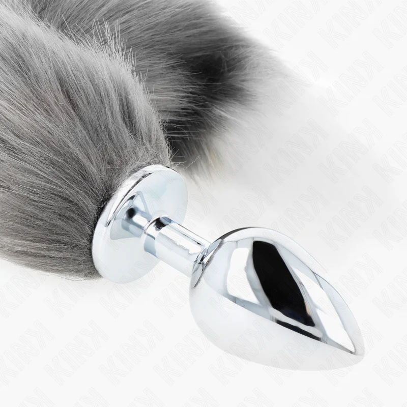 KINK - PLUG ANAL TAMANHO L 10 X 4 CM COM CAUDA SINTÉTICA 40 CM CINZENTO E BRANCO - Image 4