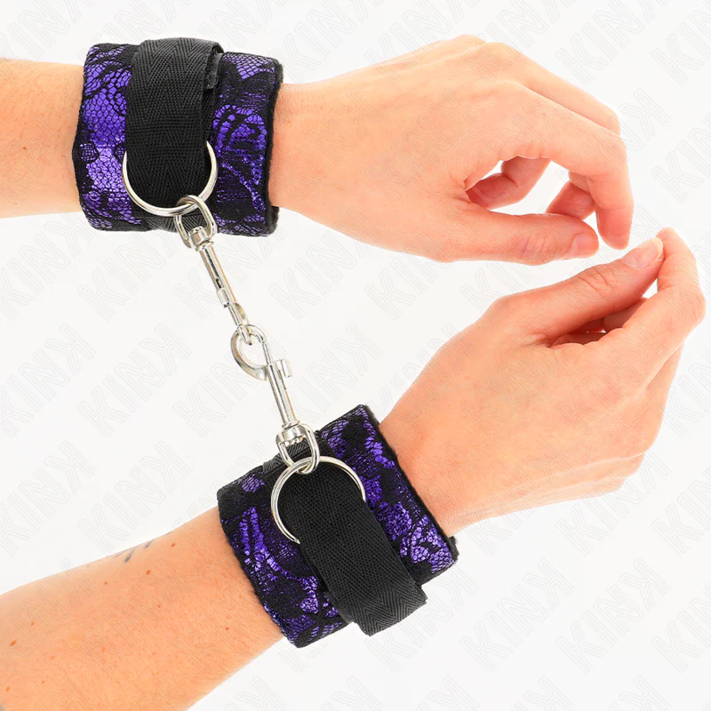 KINK - PUNHOS DE RENDA DE VELUDO CURTO E BIND DE NYLON ROXO / PRETO 23 X 6,5 CM - Image 3