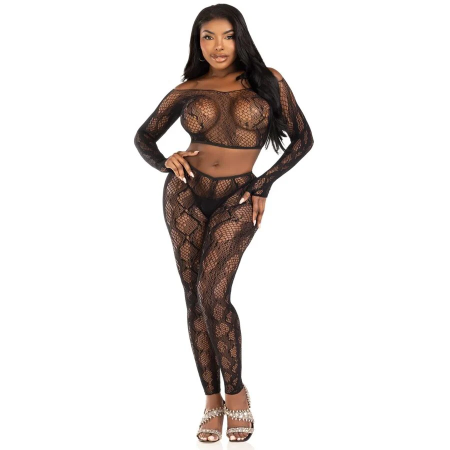 LEG AVENUE - 89373 TOP CROPPED COM ESTAMPA DE PYTHON E MEIA-CALÇA SEM PÉ PRETA - TAMANHO ÚNICO - Image 4