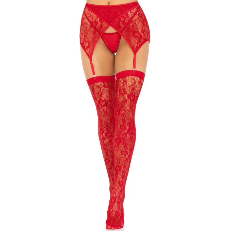 LEG AVENUE - MEDIAS ENCAJE & LIGUERO ROJO - Image 7
