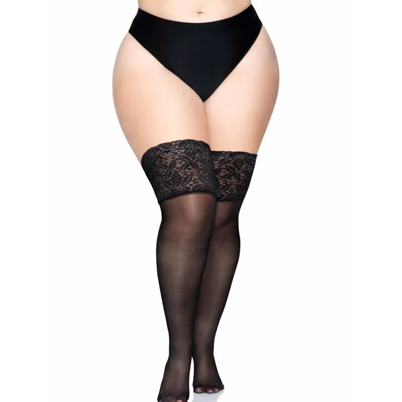 LEG AVENUE MEDIAS NEGRAS AUTOADHESIVAS CON ENCAJE ANCHO ONE SIZE - Image 2
