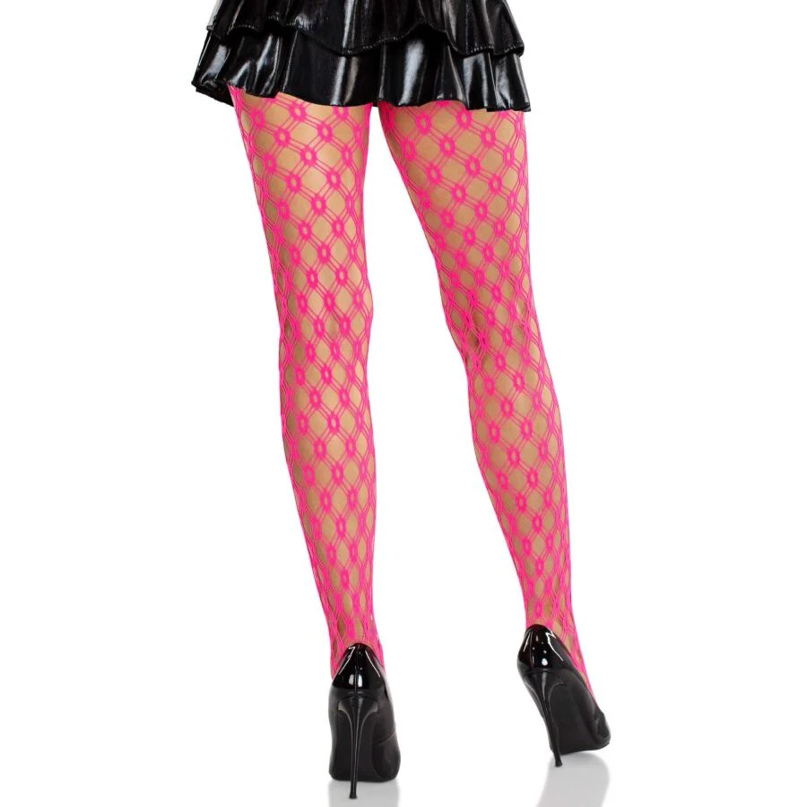 LEG AVENUE - MEIA-CALÇA DE RENDA COM ILHÓS ROSA NEON - Image 2