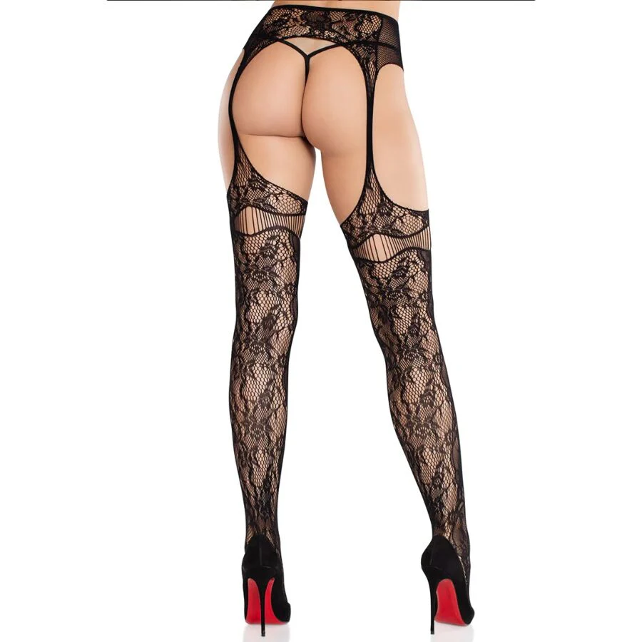 LEG AVENUE - MEIAS DE RENDA COM LIGAS PRETAS - Image 2