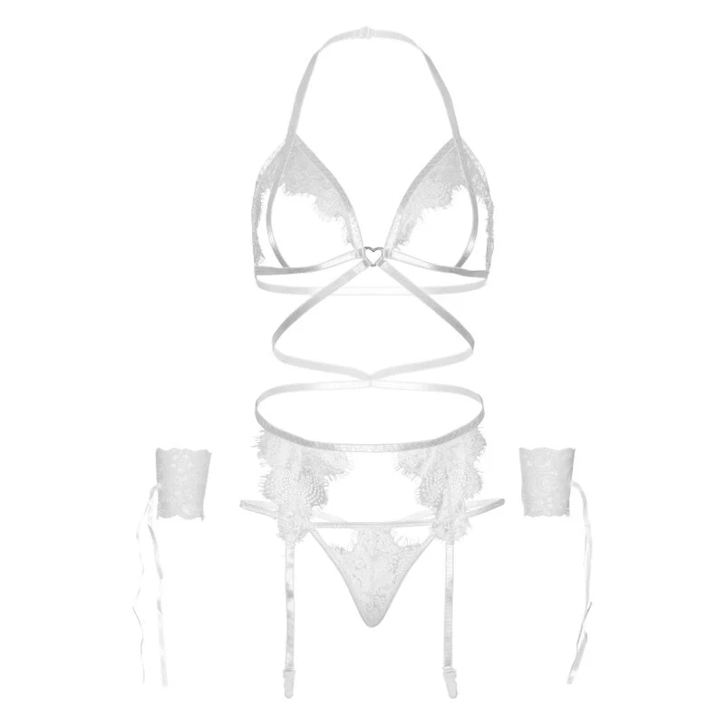 LEG AVENUE SET CUATRO PIEZAS SUJETADOR, LIGUERO, TANGA Y PUÑOS TALLA UNICA - NEGRO - Image 4