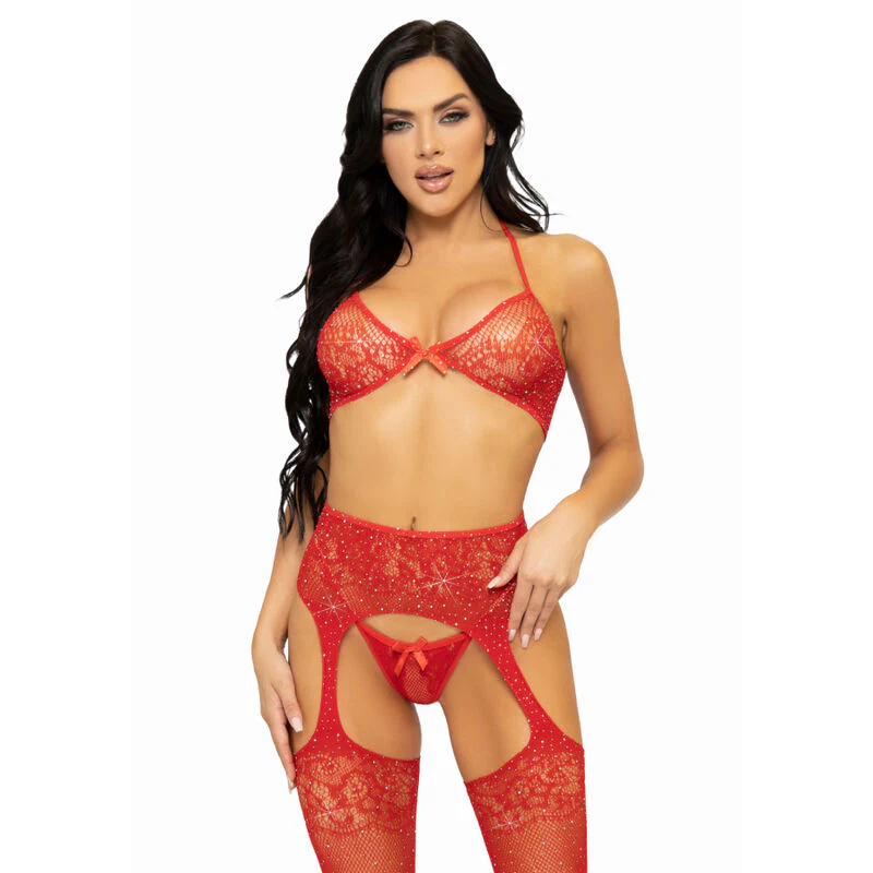 LEG AVENUE - SET TRES PIEZAS SUJETADOR, TANGA Y MEDIAS TALLA UNICA - NEGRO - Image 4