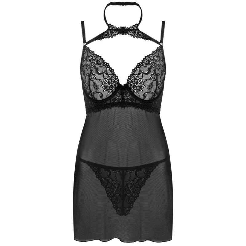 LIVCO CORSETTI FASHION - BINELLA SET BABYDOLL + TANGA NEGRO - Image 13