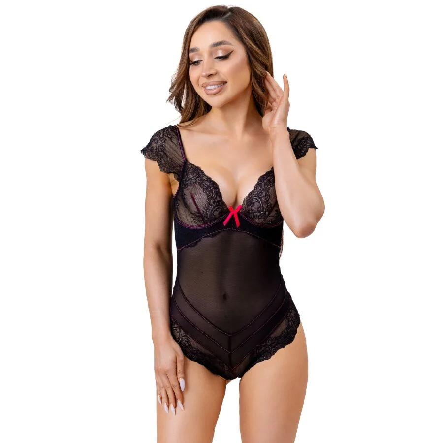 LIVCO CORSETTI FASHION - EVELYN LC 20243 BODY COM RENDA E TRANSPARÊNCIAS PRETO S/M - Image 2