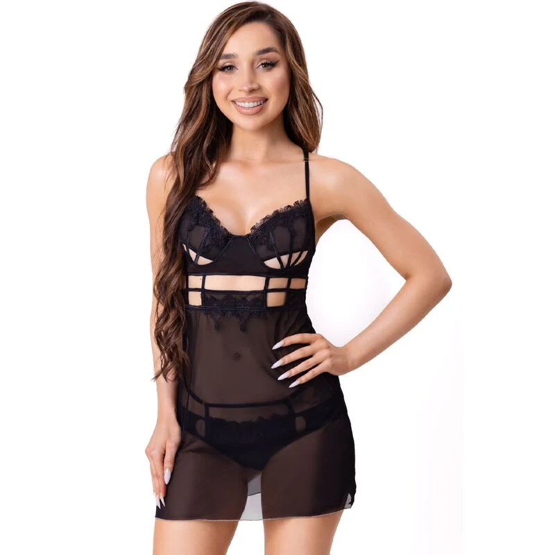 LIVCO CORSETTI FASHION - MAIA 20247 BABYDOLL + TANGA NEGRO S/M - Image 4