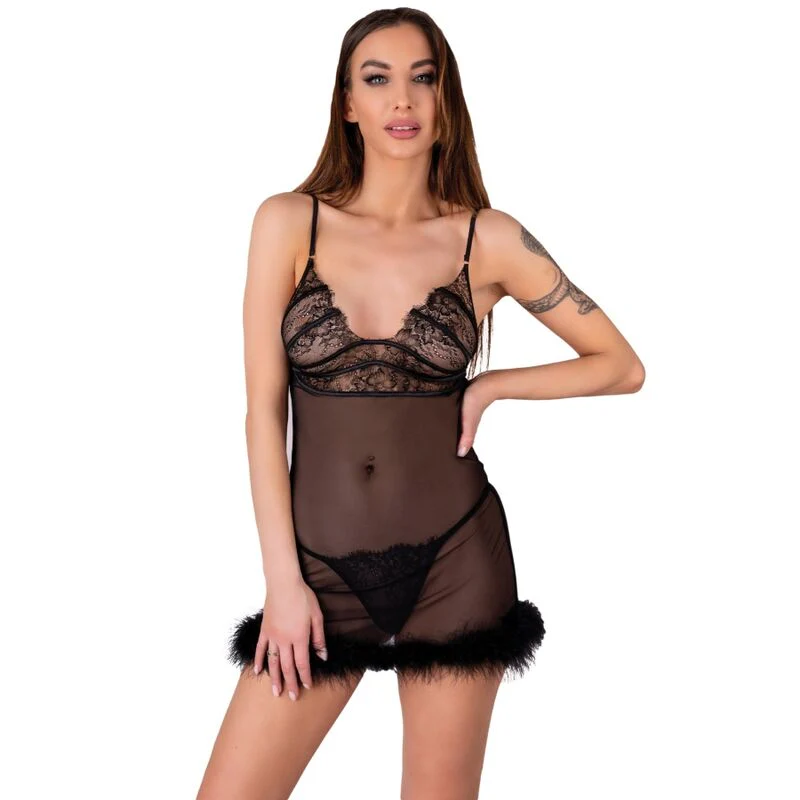 LIVCO CORSETTI FASHION - ZERUNAM SET BABYDOLL + TANGA NEGRO - Image 5