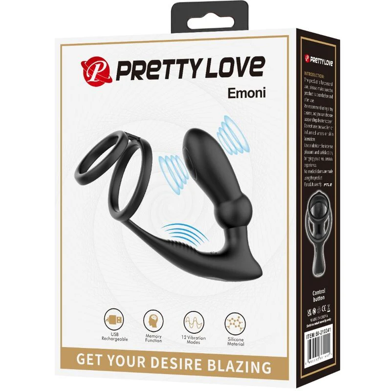 PRETTY LOVE - ANEL PENIS EMONI + PLUG ANAL 12 VIBRAÇÕES PRETO - Image 8
