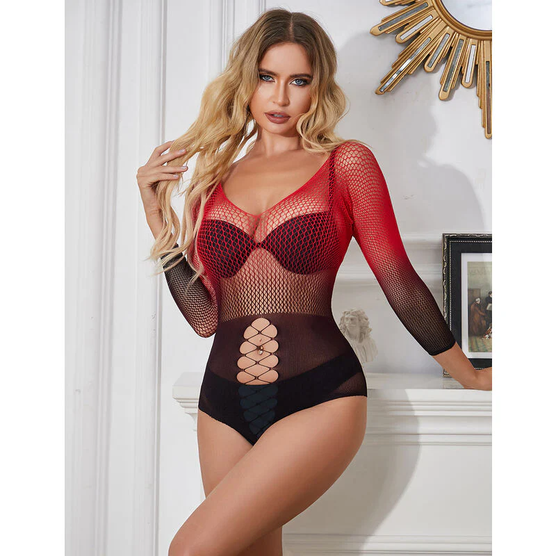 SUBBLIME - 952259 VESTIDO DE REDE ELSTICA DE MANGA LONGA COM DEGRADÊ VERMELHO E PRETO TAMANHO ÚNICO - Image 7