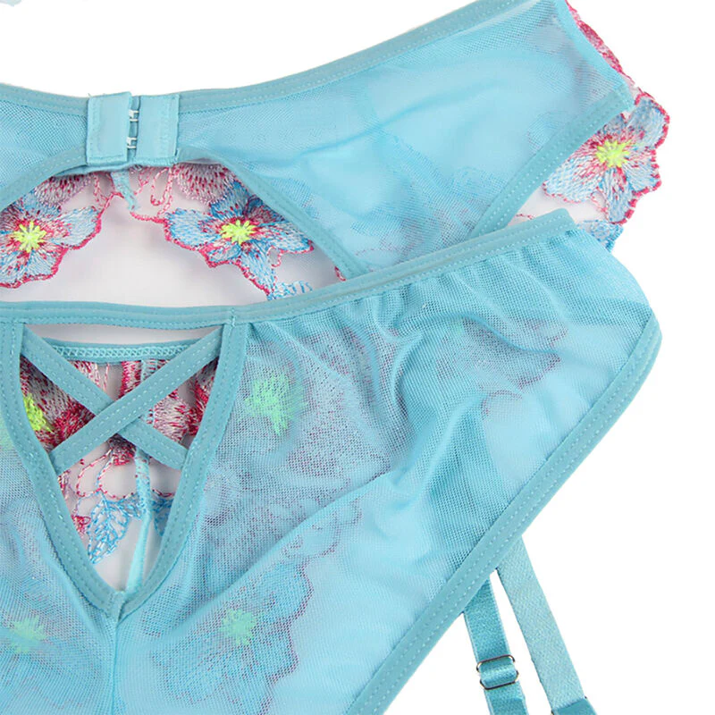 SUBBLIME - 954109 SUTIÃ + CALCINHA COM CINTO-LIGA DESIGN FLORAL AZUL S/M - Image 7