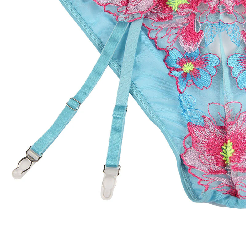 SUBBLIME - 954116 SUTIÃ + CALCINHA COM CINTO-LIGA DESIGN FLORAL AZUL L/XL - Image 6