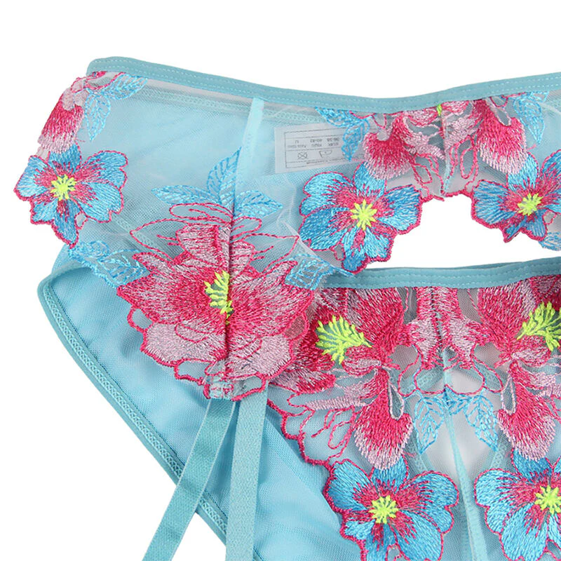 SUBBLIME - 954116 SUTIÃ + CALCINHA COM CINTO-LIGA DESIGN FLORAL AZUL L/XL - Image 8