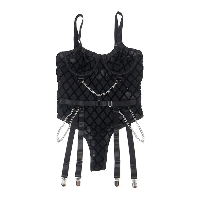 SUBBLIME - 954260 BODY COM CORRENTES + CINTA-LIGA PRETO S/M - Image 7
