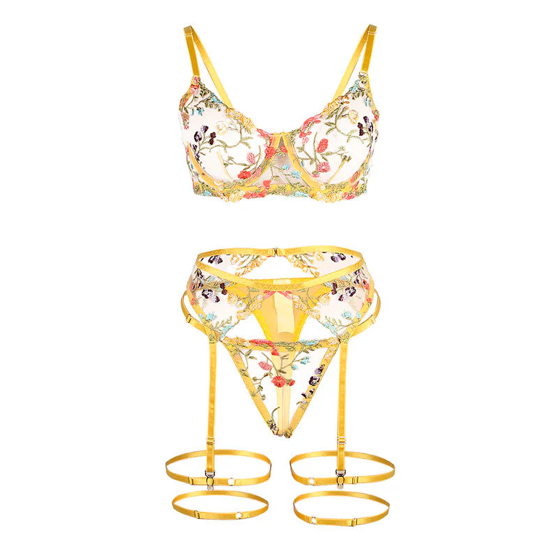 SUBBLIME - 954345 SUTIÃ + TANGA + CINTO-LIGA DESIGN FLORAL AMARELO S/M - Image 6