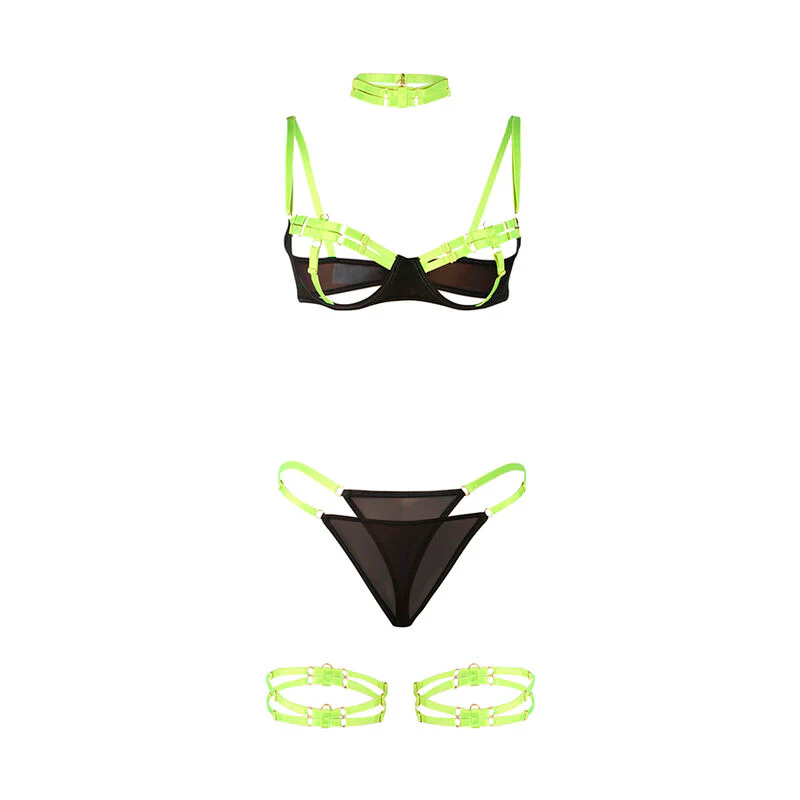 SUBBLIME - 955274 CONJUNTO DE SUTIÃ COM COLAR E DETALHES NAS PERNAS VERDE FLUORESCENTE S/M - Image 5