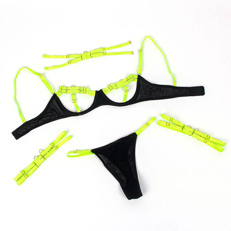 SUBBLIME - 955274 CONJUNTO DE SUTIÃ COM COLAR E DETALHES NAS PERNAS VERDE FLUORESCENTE S/M - Image 7