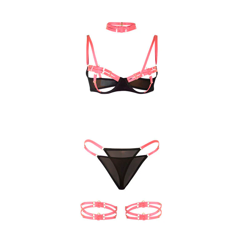 SUBBLIME - 955304 CONJUNTO DE SUTIÃ COM COLAR E DETALHES NAS PERNAS ROSA FLUORESCENTE L/XL - Image 5