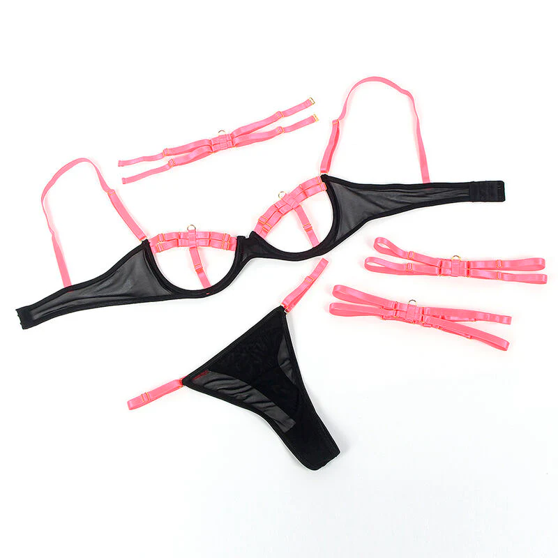 SUBBLIME - 955304 CONJUNTO DE SUTIÃ COM COLAR E DETALHES NAS PERNAS ROSA FLUORESCENTE L/XL - Image 7