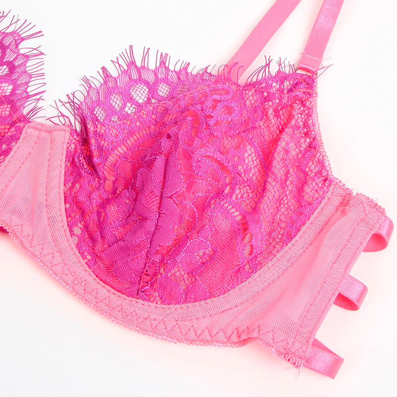 SUBBLIME - 955359 CONJUNTO DE SUTIÃ COM RENDA E LIGAS ROSA E ROXO S/M - Image 10