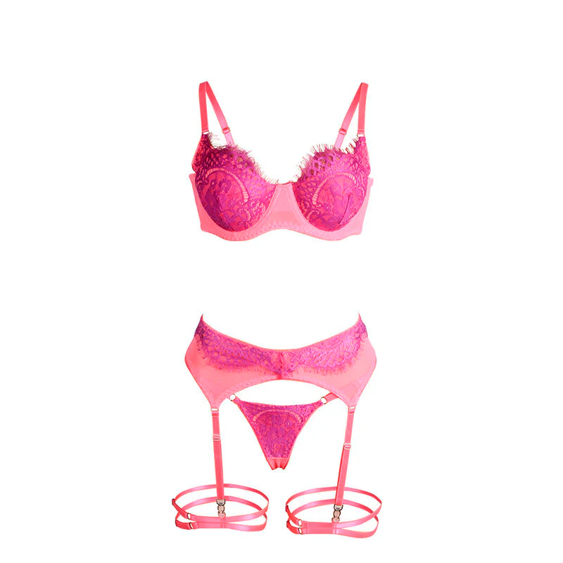 SUBBLIME - 955366 CONJUNTO DE SUTIÃ COM RENDA E LIGAS ROSA E ROXO L/XL - Image 6