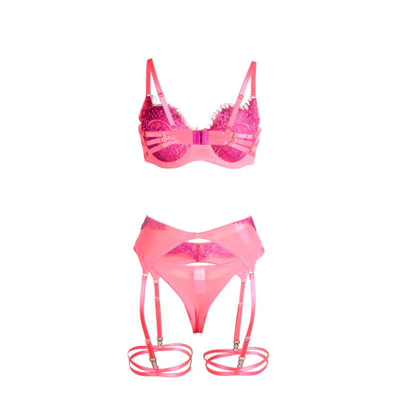 SUBBLIME - 955366 CONJUNTO DE SUTIÃ COM RENDA E LIGAS ROSA E ROXO L/XL - Image 7