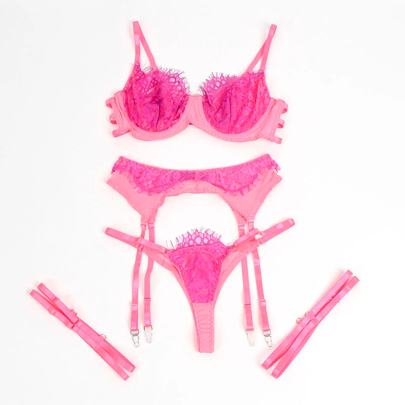 SUBBLIME - 955366 CONJUNTO DE SUTIÃ COM RENDA E LIGAS ROSA E ROXO L/XL - Image 8